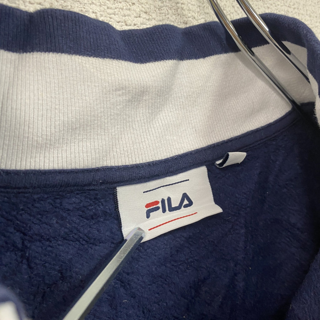 FILA　フィラ　ハーフジップスウェット/トレーナー　刺繍ロゴ　ワンポイント　リブライン　紺　ネイビー　Mサイズ　古着