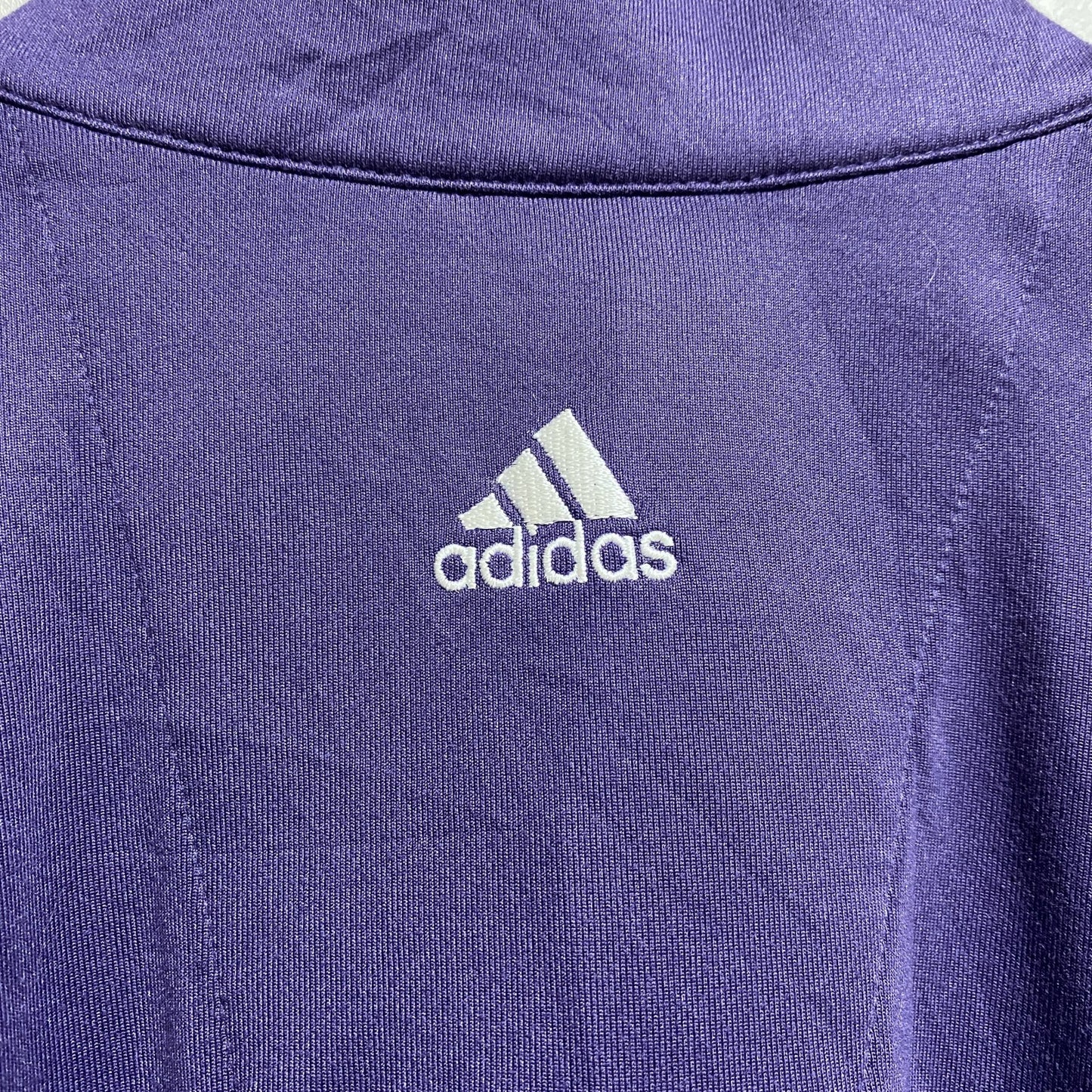 古着 used　adidas　アディダス　長袖ハーフジップトラックジャケット　ジャージ　紫　パープル　ワンポイント刺繍　Lサイズ