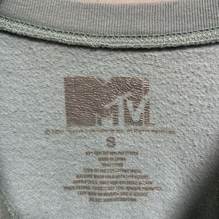 MUSIC TELEVISION　長袖プリントスウェット　トレーナー　水色　クルーネック　秋冬服　Sサイズ　古着