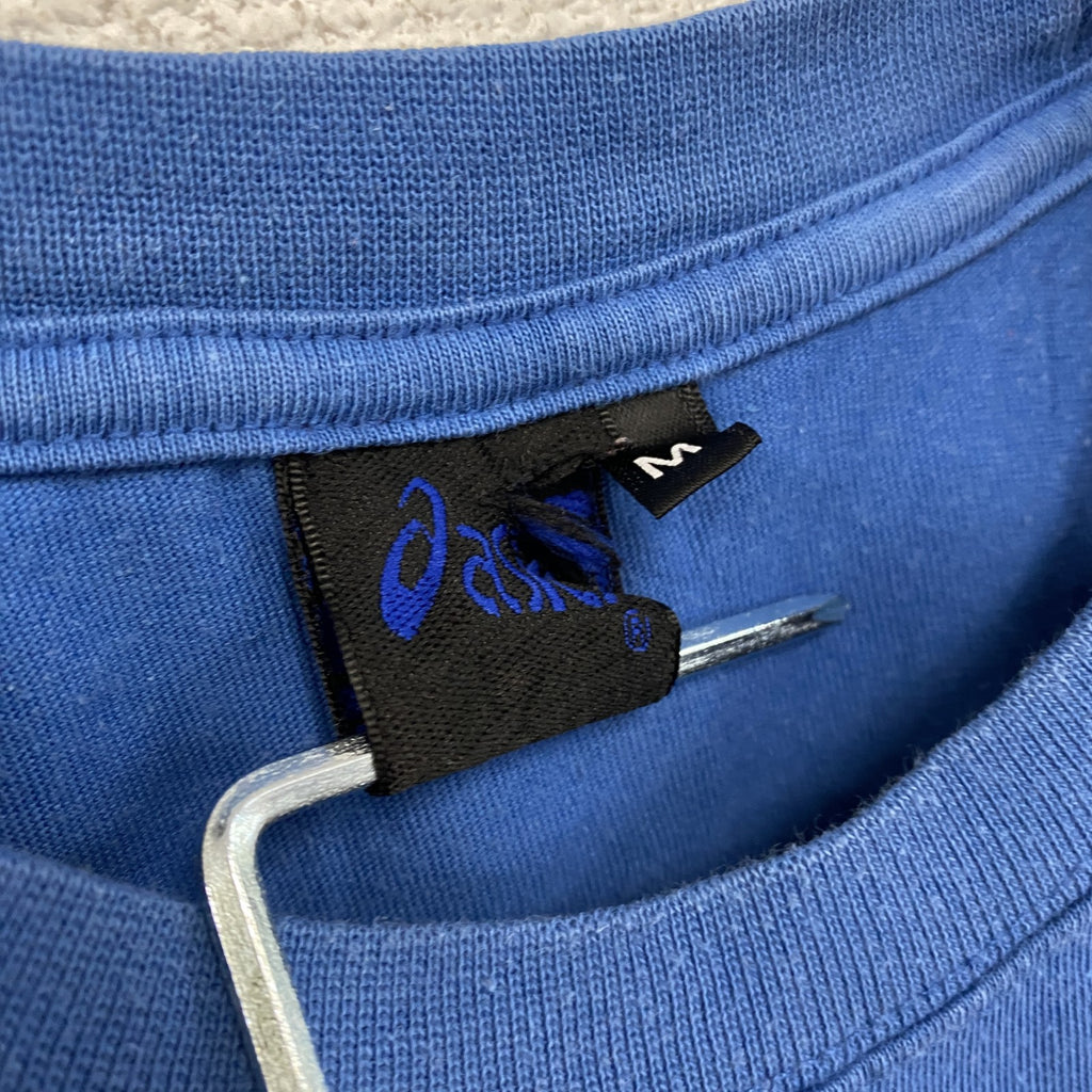 00s　asics　アシックス　半袖プリントTシャツ　ヴィンテージ　青　ブルー　Mサイズ　古着