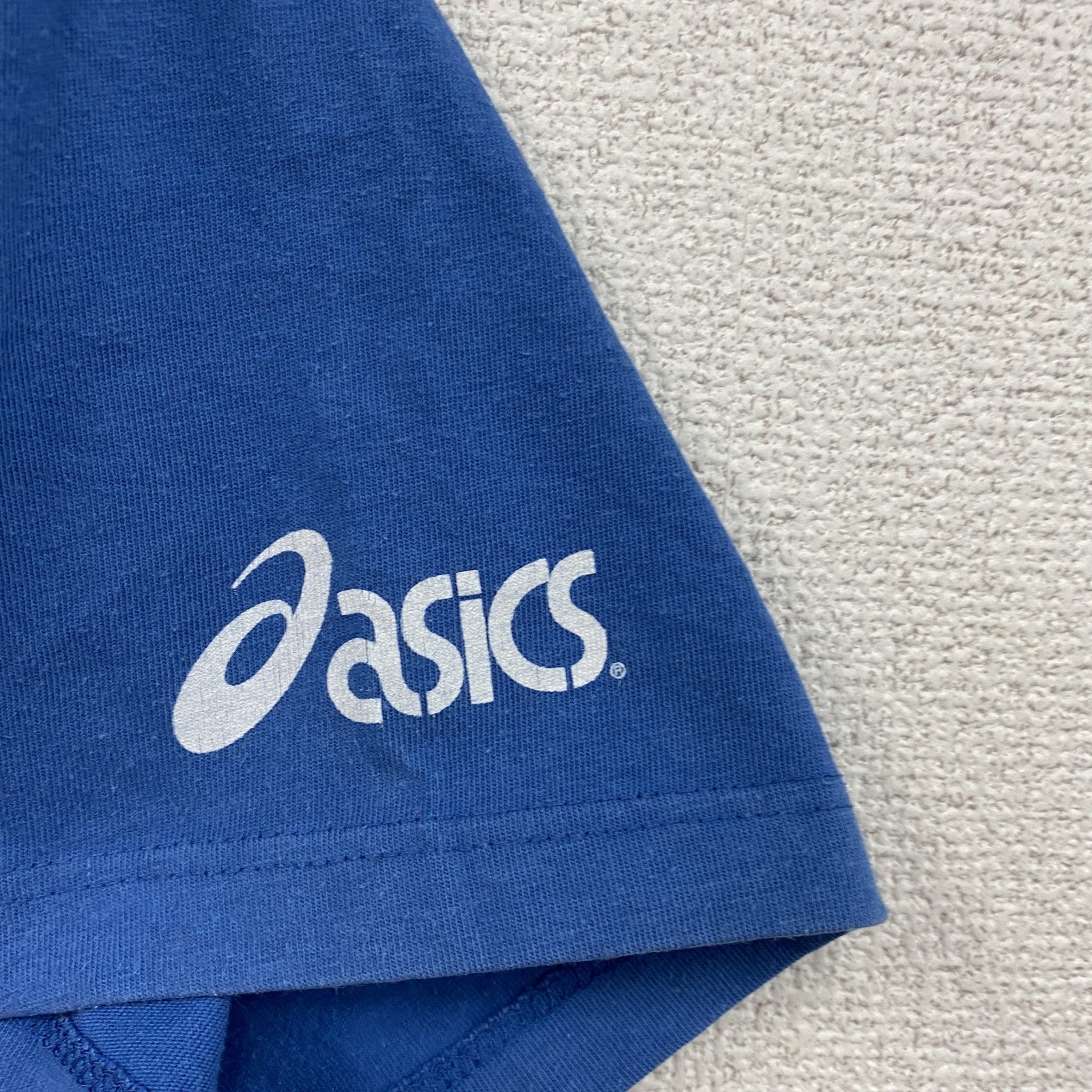 00s　asics　アシックス　半袖プリントTシャツ　ヴィンテージ　青　ブルー　Mサイズ　古着
