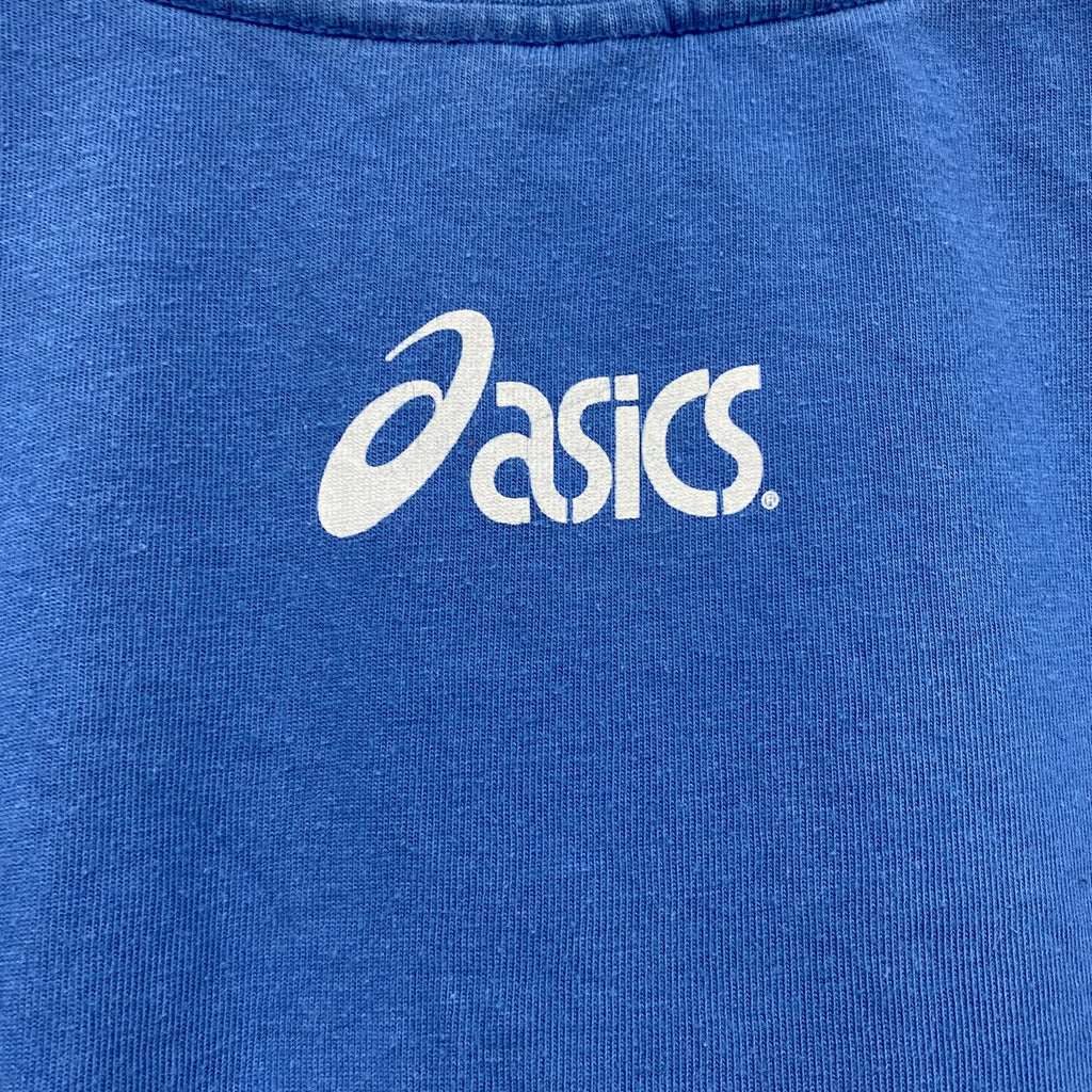 00s　asics　アシックス　半袖プリントTシャツ　ヴィンテージ　青　ブルー　Mサイズ　古着