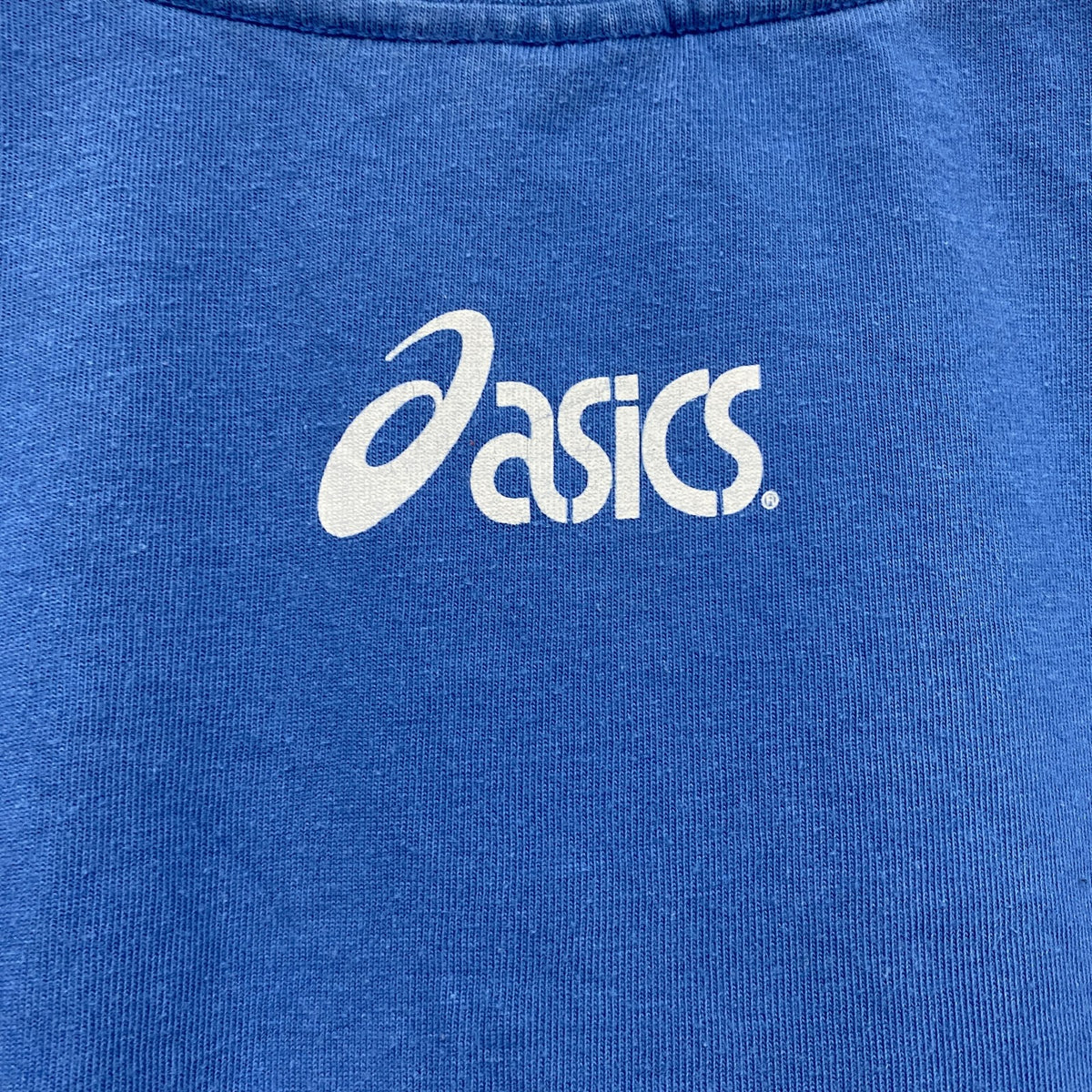 00s　asics　アシックス　半袖プリントTシャツ　ヴィンテージ　青　ブルー　Mサイズ　古着