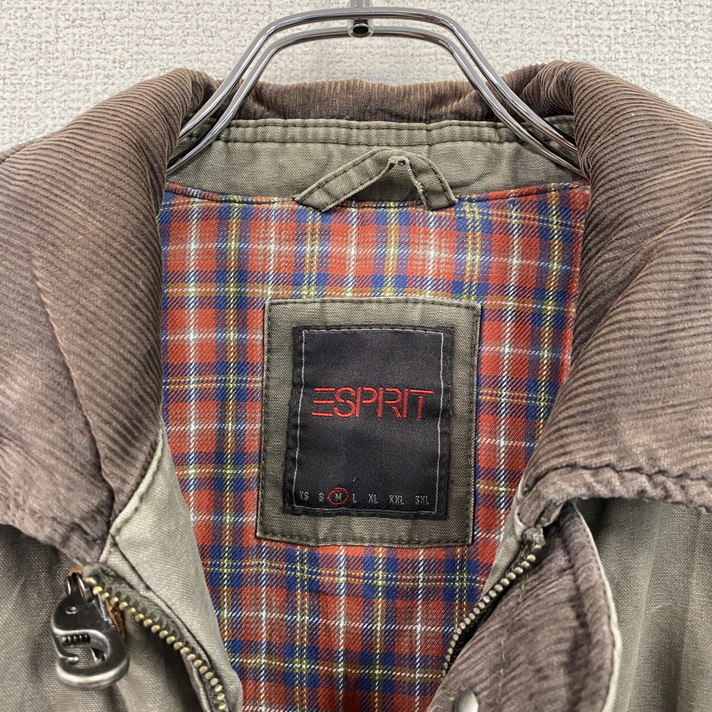 ESPRIT　エスプリ　ファイヤーマンジャケット　比翼仕立て　コーデュロイカラー　デカポケット　カーキ　Mサイズ　古着
