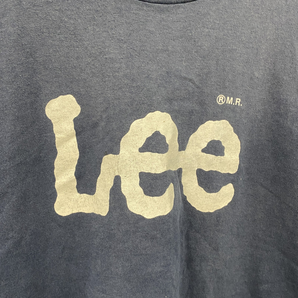 90s～　LEE　リー　半袖プリントTシャツ　フェード　デカロゴ　ヴィンテージ　紺　ネイビー　Lサイズ カットソー メンズ コットン 古着