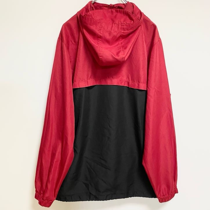 Pennant　長袖ハーフジップナイロンジャケット　ワンポイント刺繍　バイカラー　赤　レッド　黒　ブラック　秋冬服　Mサイズ　古着