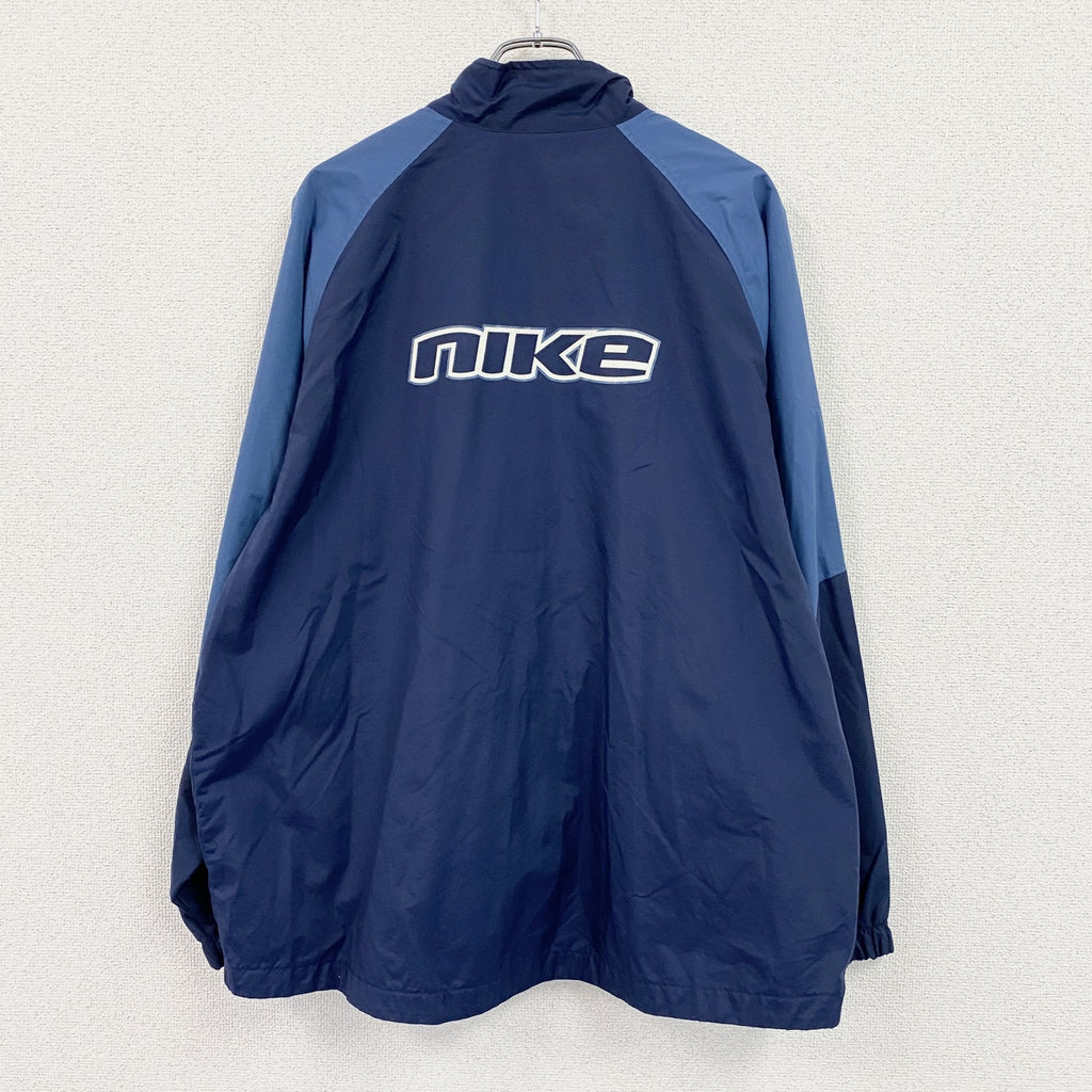 00s　NIKE　ナイキ　フルジップナイロンジャケット　スウッシュ　ヴィンテージ　紺　ネイビー　XLサイズ　古着