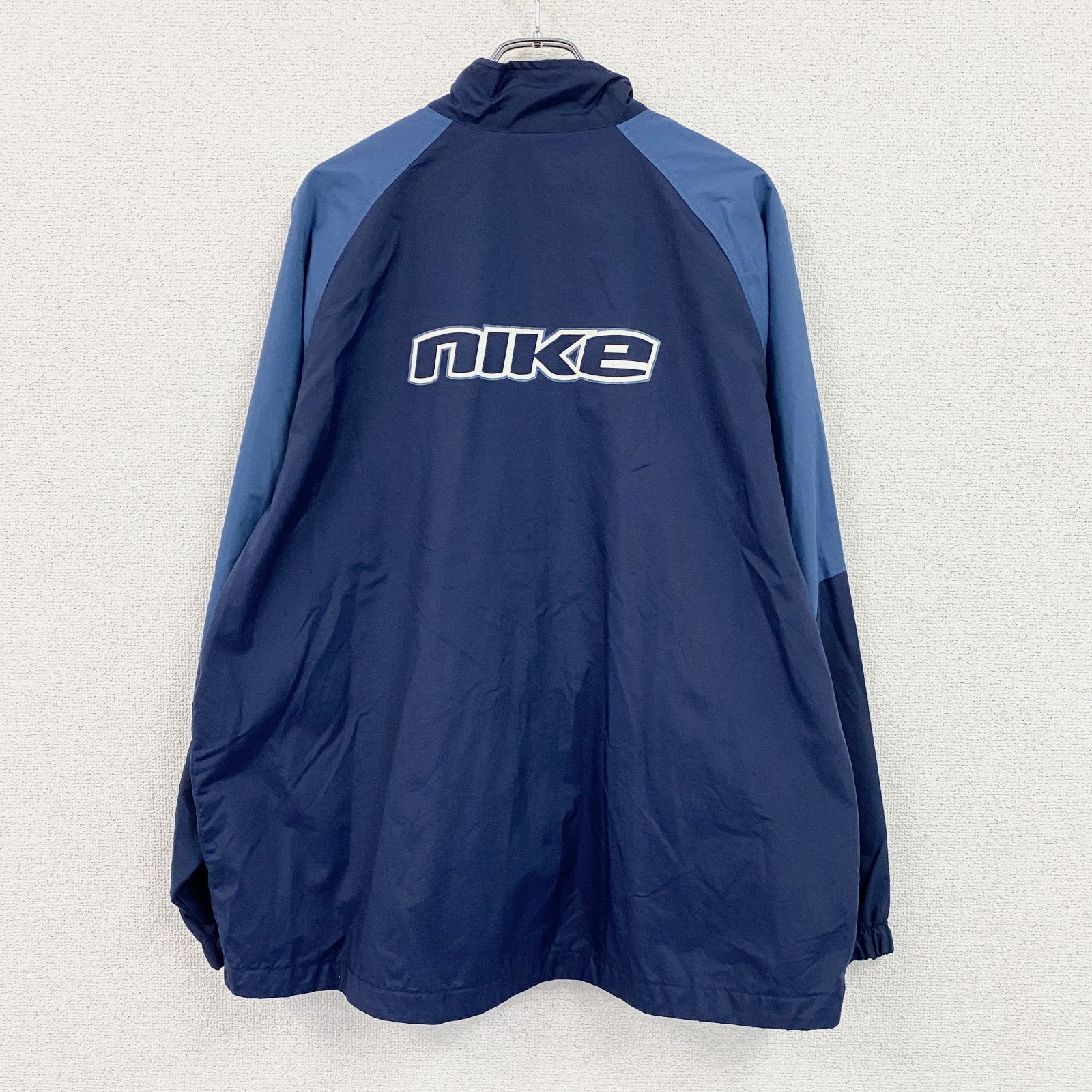 00s　NIKE　ナイキ　フルジップナイロンジャケット　スウッシュ　ヴィンテージ　紺　ネイビー　XLサイズ　古着