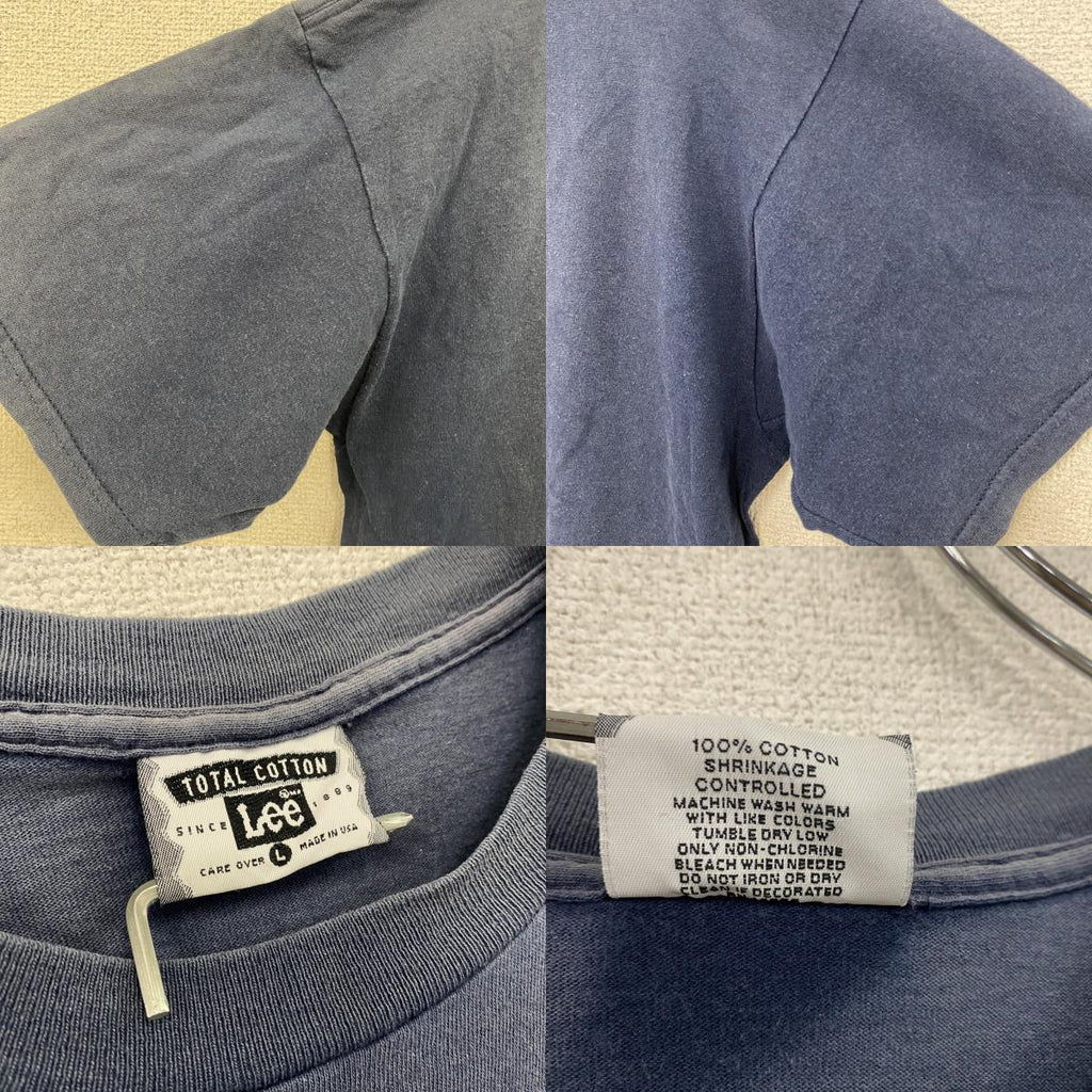 90s～　LEE　リー　半袖プリントTシャツ　フェード　デカロゴ　ヴィンテージ　紺　ネイビー　Lサイズ カットソー メンズ コットン 古着