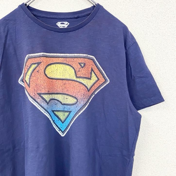 SUPERMAN　スーパーマン　マーベル　半袖プリントムービーTシャツ　DCコミックス　映画　ネイビー　紺　Lサイズ　古着
