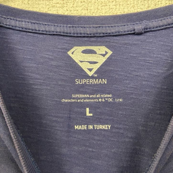 SUPERMAN　スーパーマン　マーベル　半袖プリントムービーTシャツ　DCコミックス　映画　ネイビー　紺　Lサイズ　古着