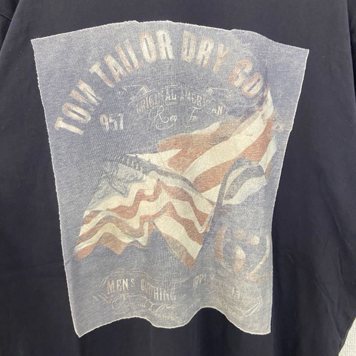 TOM TAILOR　トムテイラー　半袖デザインプリントTシャツ　クルーネック　黒　ブラック　XLサイズ　古着
