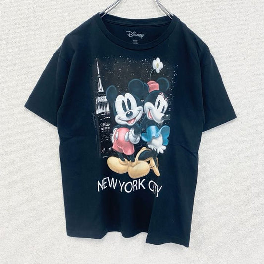 古着 used　Disney ディズニー　半袖ミッキー&ミニープリントTシャツ　黒　ニューヨーク　クルーネック　XLサイズ