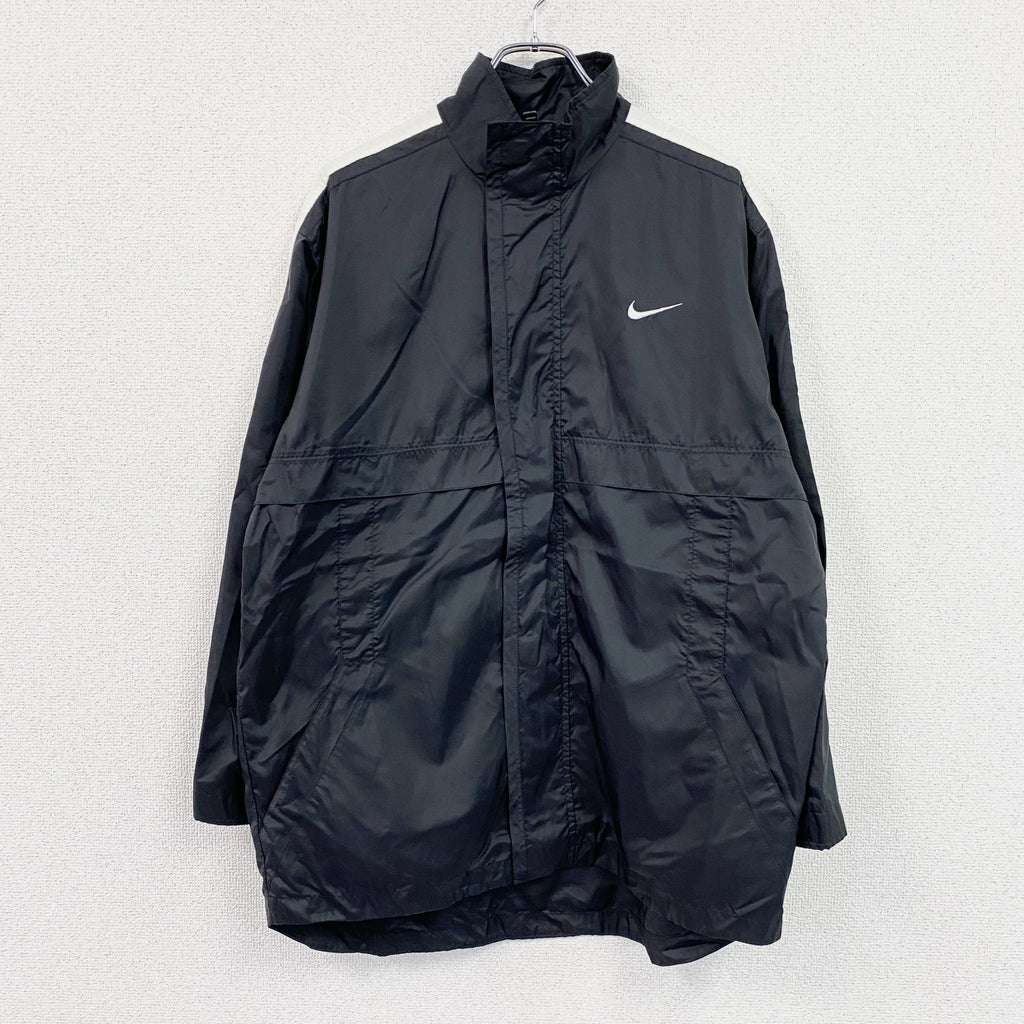 ～00s　NIKE　ナイキ　フルジップナイロンジャケット　スウッシュ　比翼仕立て　ヴィンテージ　黒　ブラック　XLサイズ　古着