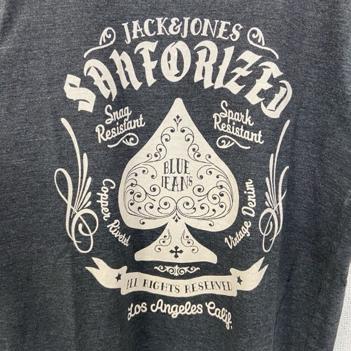 JACK＆JONES　ジャックアンドジョーンズ　半袖デザインプリントTシャツ　スペード　グレー　灰色　Mサイズ　古着