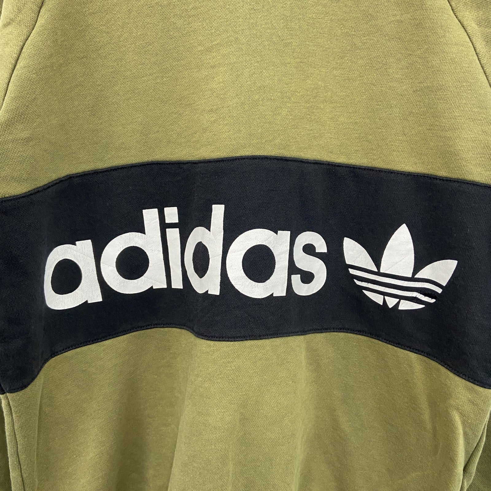 adidas　アディダス　スウェット/トレーナー　バイカラー　カーキ　黒　ブラック　Sサイズ　古着