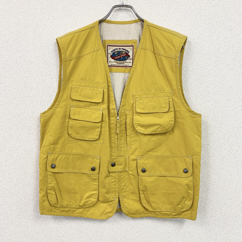 ～90s　PORTO DI PANAMA　ポルト・ディ・パナマ　フィッシングベスト　ユーロヴィンテージ　イエロー　46サイズ　古着
