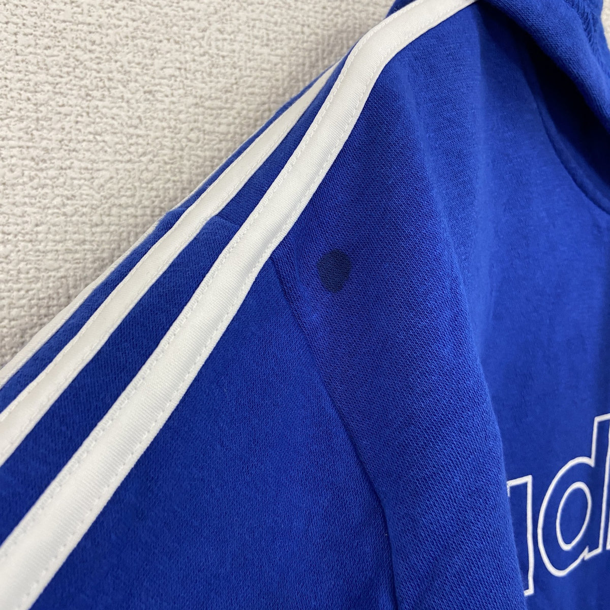 adidas　アディダス　スウェットパーカー/フーディー　デカロゴ　青　ブルー　Lサイズ トレーナー スウェットトップス フード付き 古着