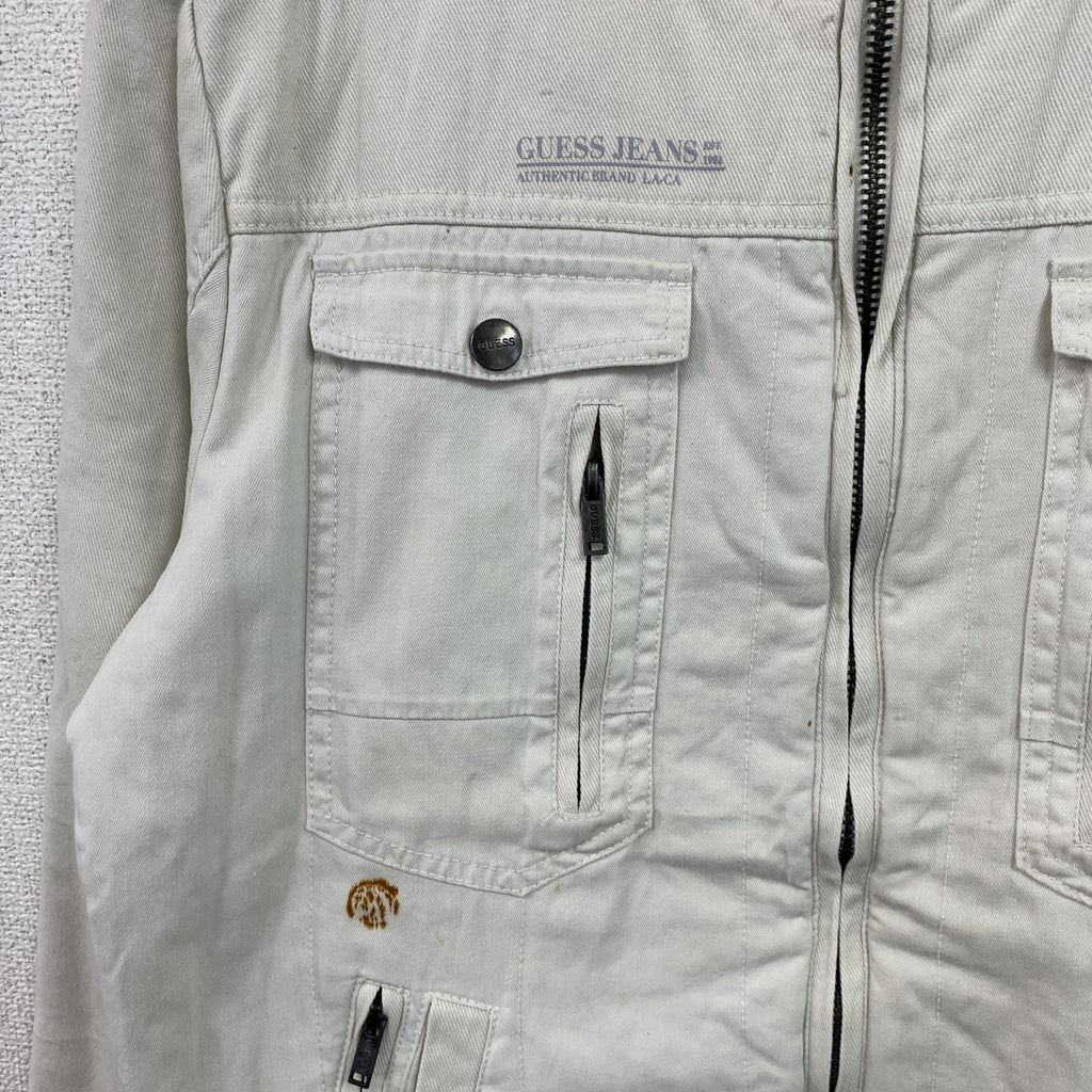 GUESS　ゲス　ミリタリージャケット　10つポケット　エポレット　白　ホワイト　XLサイズ　　古着