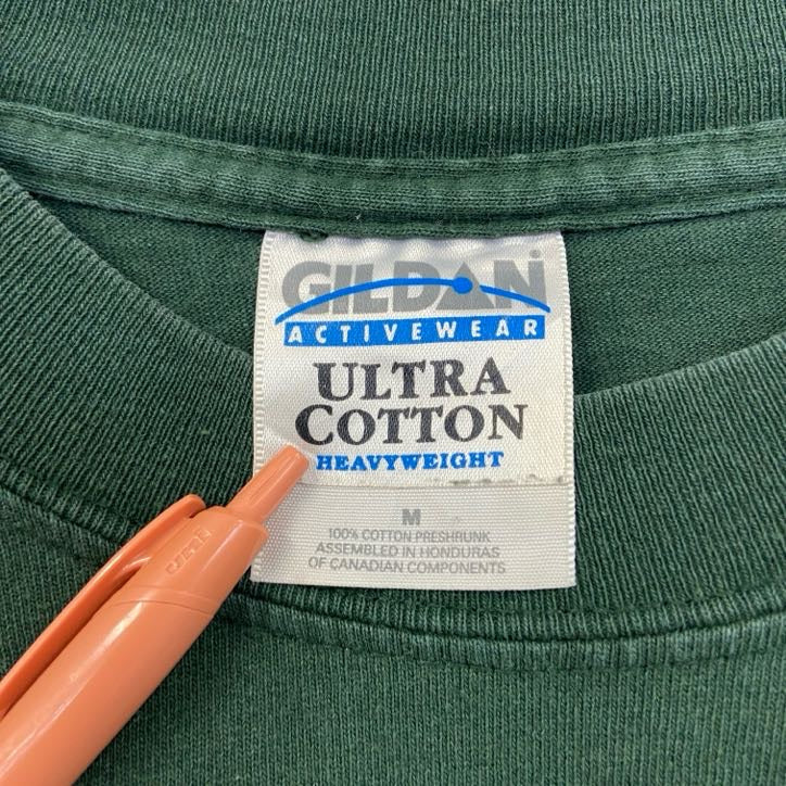 GILDAN　ギルダン　半袖アニマルプリントTシャツ　リバーシティラスカルズ　野球　緑　グリーン　Mサイズ　古着