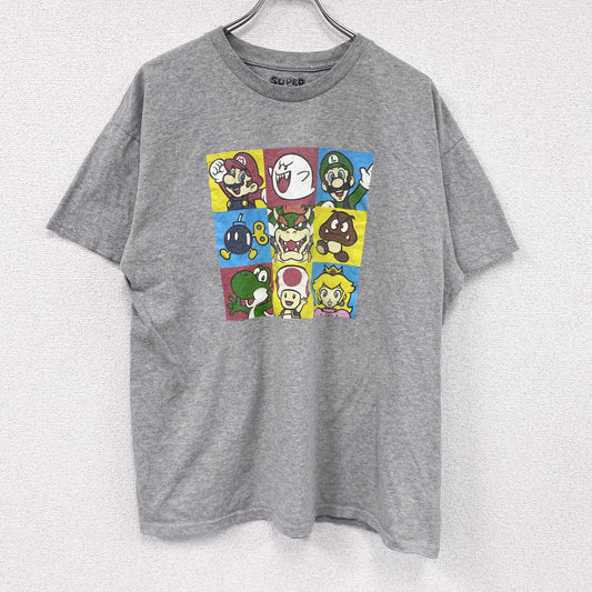 Nintendo　任天堂　SUPER MARIO　スーパーマリオ　半袖プリントTシャツ　灰色　グレー　XLサイズ