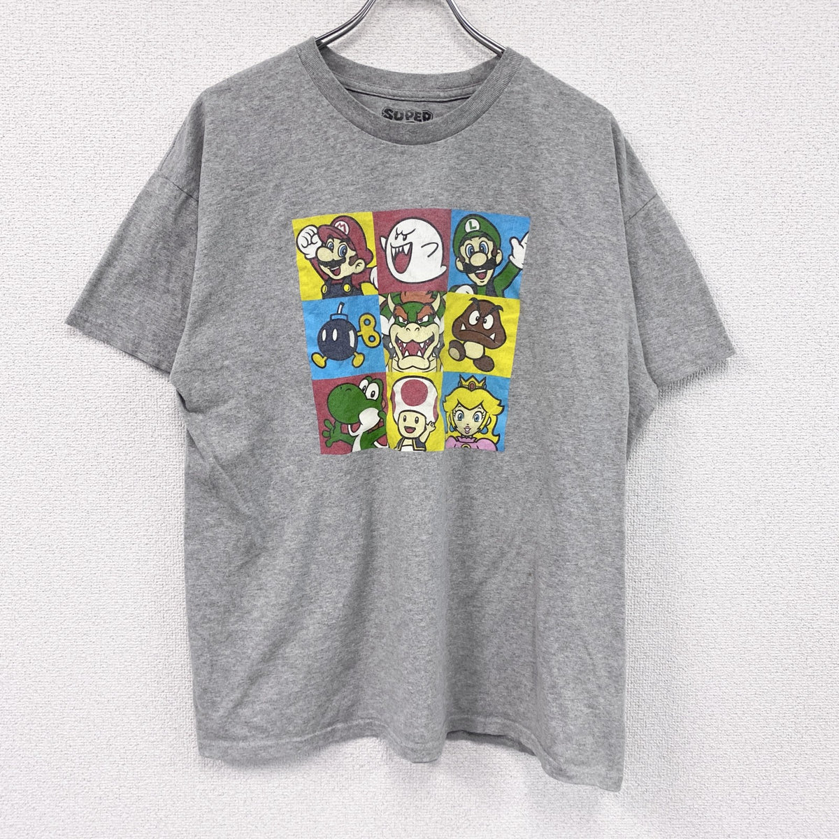 Nintendo　任天堂　SUPER MARIO　スーパーマリオ　半袖プリントTシャツ　灰色　グレー　XLサイズ　古着
