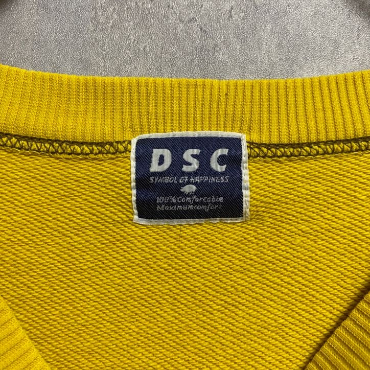 古着 used　DSC　長袖ロゴワッペン刺繍スウェット　トレーナー　dsclub　豚　動物　アニマル　黄色　イエロー　個性的