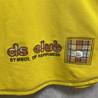 古着 used　DSC　長袖ロゴワッペン刺繍スウェット　トレーナー　dsclub　豚　動物　アニマル　黄色　イエロー　個性的