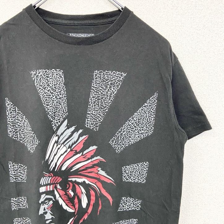 SOLE ADDICTION　半袖プリントTシャツ　インディアン　レトロデザイン　黒　ブラック　Sサイズ　古着