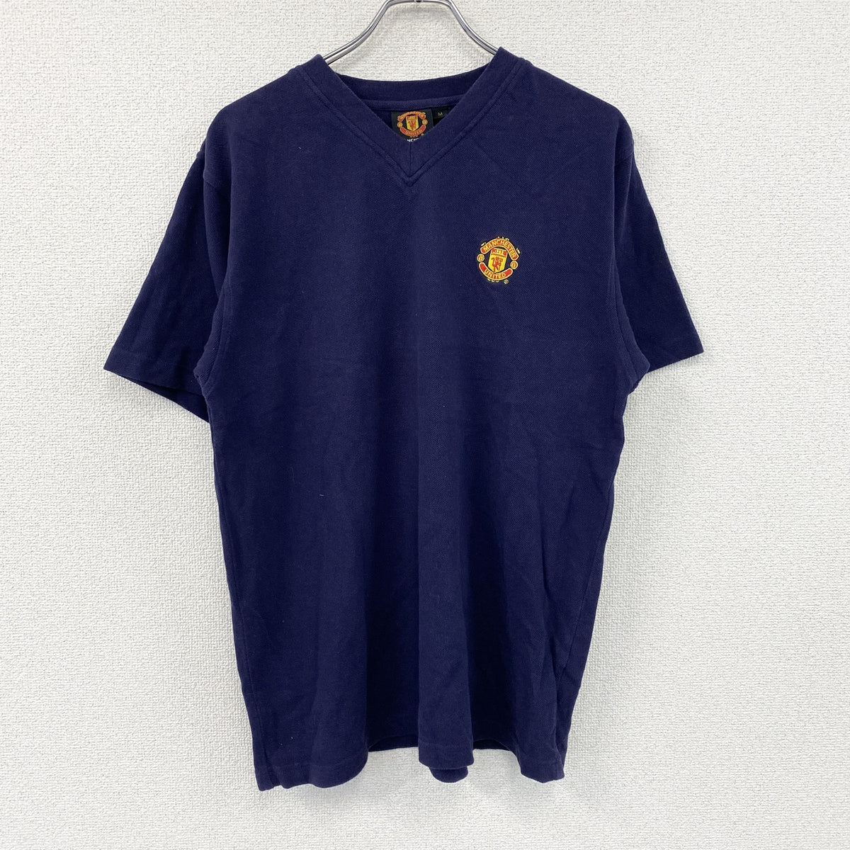 Manchester United　半袖Tシャツ　刺ロゴ　紺　ネイビー　Mサイズ　古着