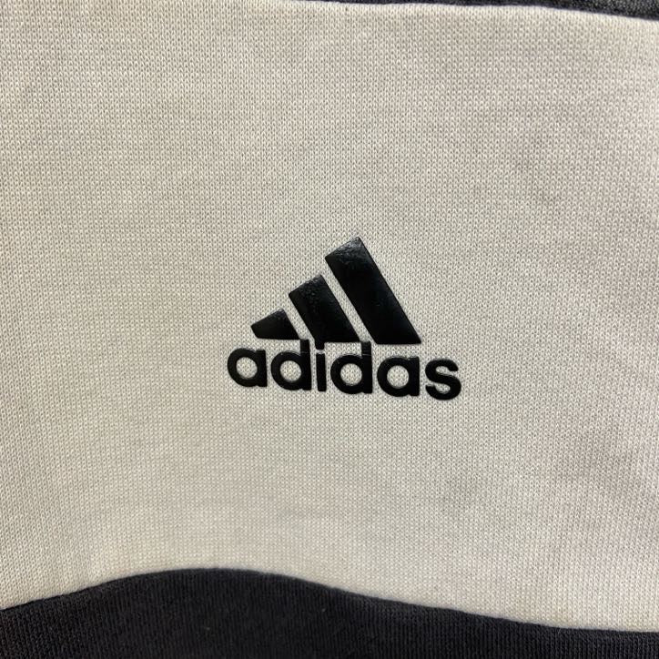 古着 used　adidas　アディダス　長袖ハーフジップトラックジャケット　ジャージ　フード　ワンポイントロゴ　グレー　Lサイズ