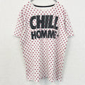 半袖ロゴプリントクルーネックTシャツ　ドット柄　水玉模様　CHILL HOMME　白　ホワイト　赤　レッド　レトロデザイン　古着