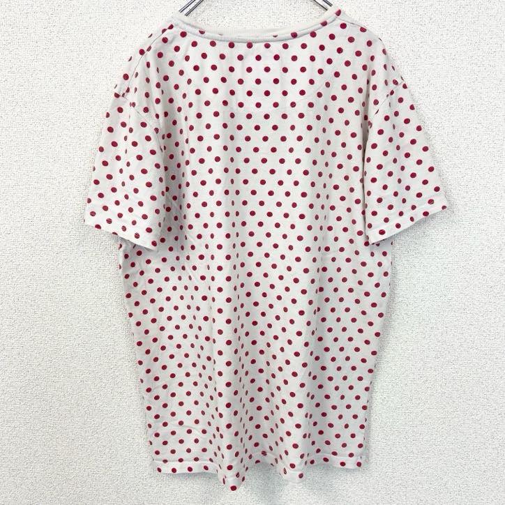 半袖ロゴプリントクルーネックTシャツ　ドット柄　水玉模様　CHILL HOMME　白　ホワイト　赤　レッド　レトロデザイン　古着