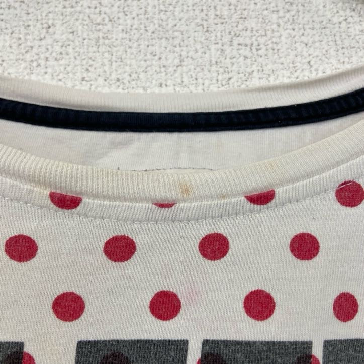 半袖ロゴプリントクルーネックTシャツ　ドット柄　水玉模様　CHILL HOMME　白　ホワイト　赤　レッド　レトロデザイン　古着