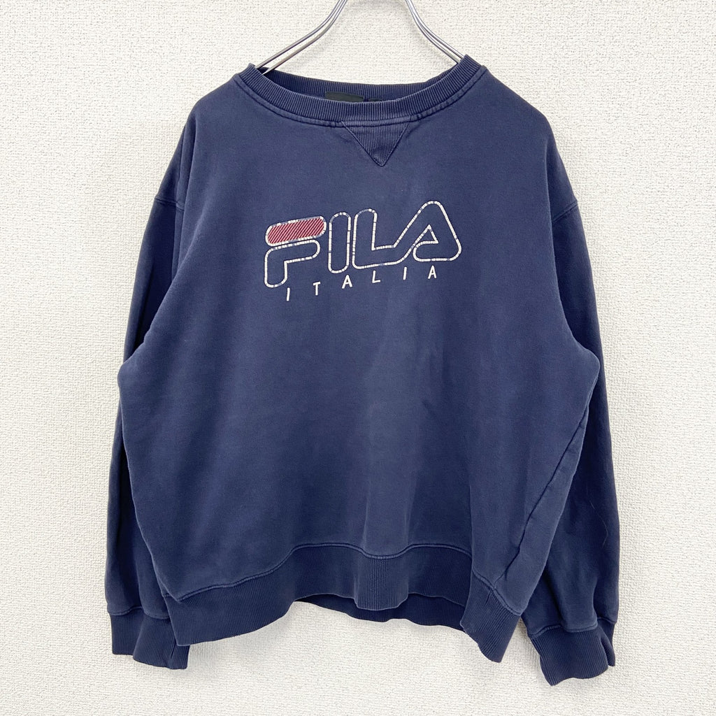 FILA　フィラ　スウェット/トレーナー　前V　フェード　デカロゴ　イタリア　紺　ネイビー　Mサイズ　古着