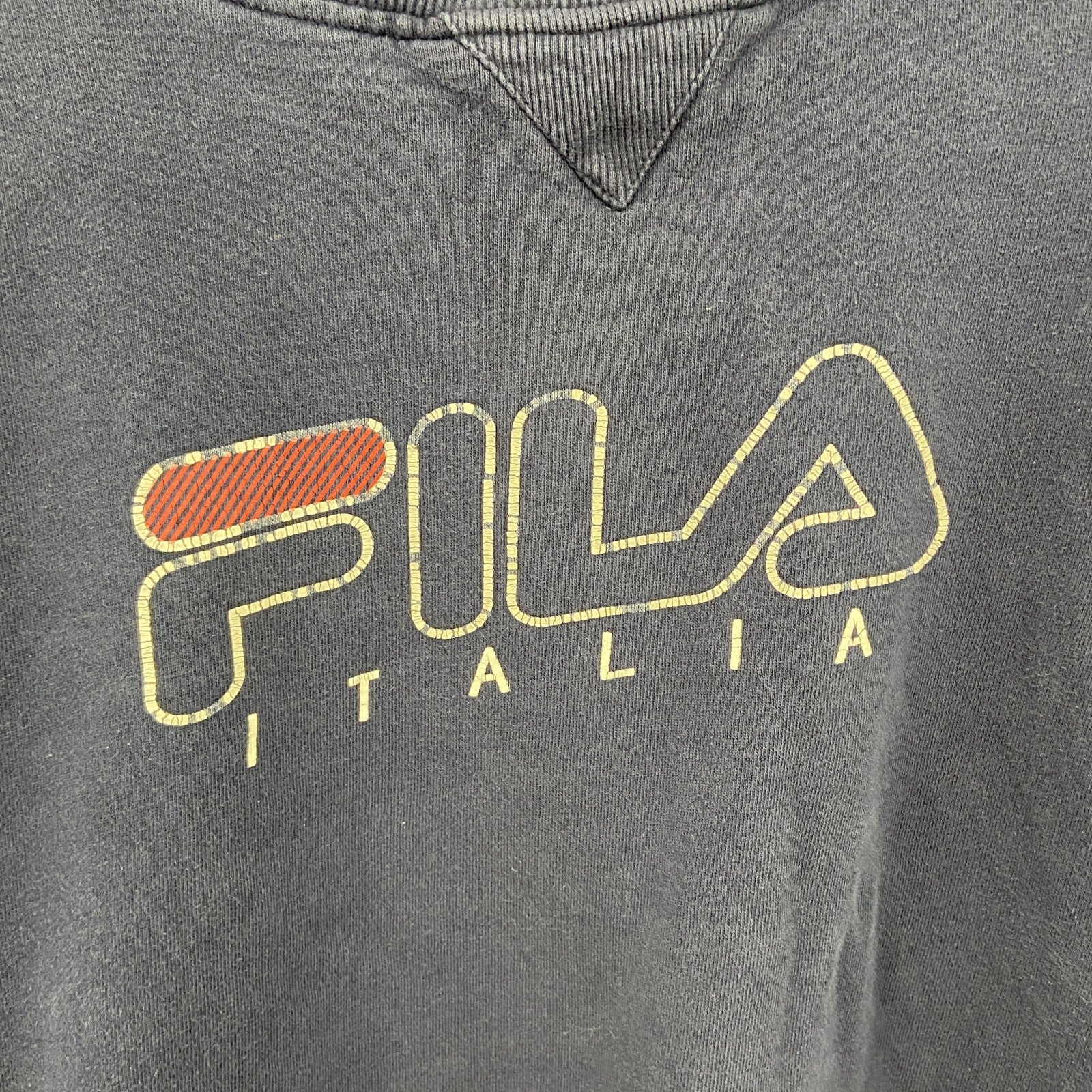 FILA　フィラ　スウェット/トレーナー　前V　フェード　デカロゴ　イタリア　紺　ネイビー　Mサイズ　古着