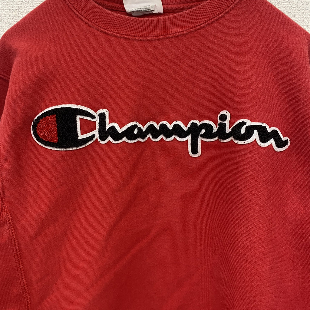 Champion　チャンピオン　リバースウィーブ　スウェット/トレーナー　フェード　デカロゴ　ワッペン　現行　赤　レッド　Sサイズ スウェットトップス メンズ コットン 古着