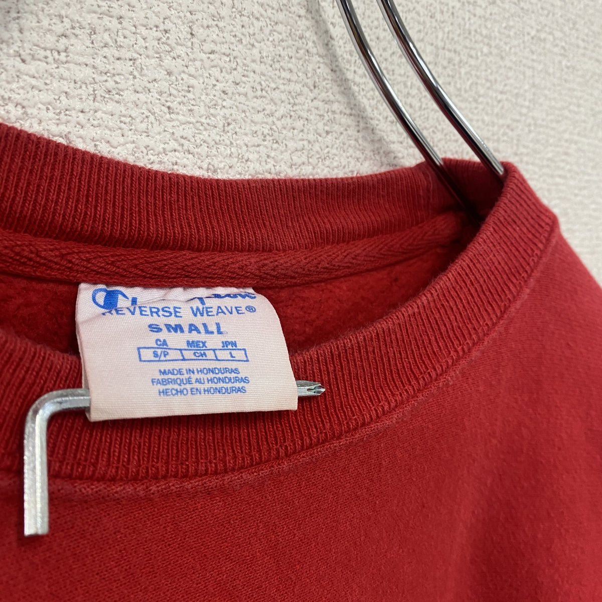 Champion　チャンピオン　リバースウィーブ　スウェット/トレーナー　フェード　デカロゴ　ワッペン　現行　赤　レッド　Sサイズ スウェットトップス メンズ コットン 古着