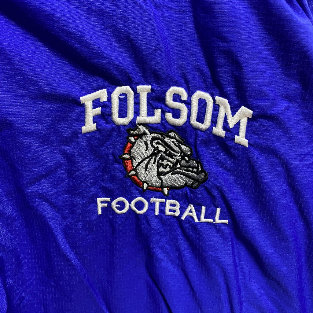 PRO CELEBRITY　長袖ハーフジップブルゾン　ポイント刺繍　FOLSOM　フットボール　青　ブルー　2XLサイズ　古着