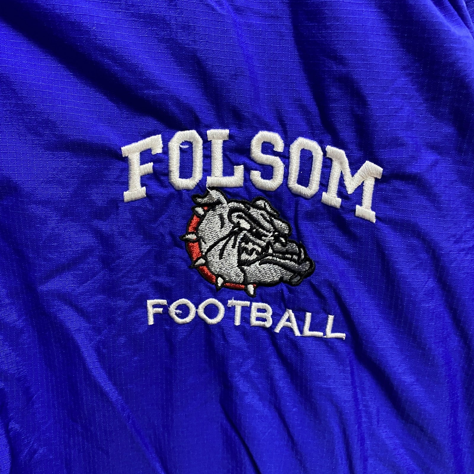 PRO CELEBRITY　長袖ハーフジップブルゾン　ポイント刺繍　FOLSOM　フットボール　青　ブルー　2XLサイズ　古着