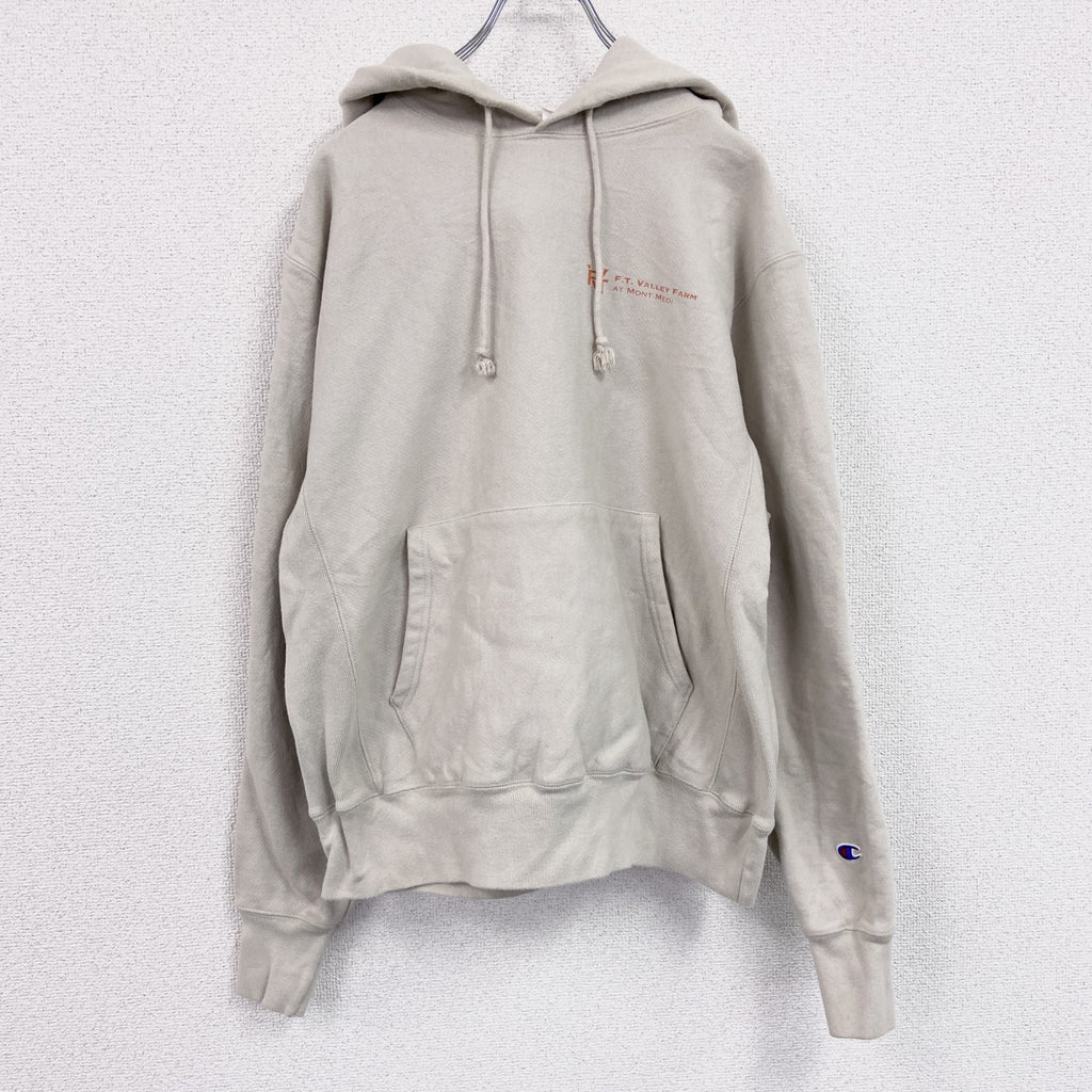 Champion　チャンピオン　リバースウィーブ　スウェットパーカー/フーディー　企業ロゴ　ワンポイント　現行　ベージュ　Mサイズ　古着