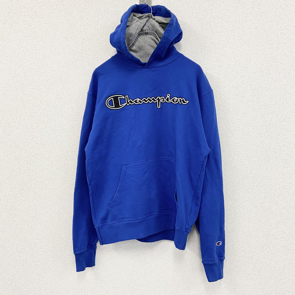 Champion　チャンピオン　スウェットパーカー/フーディー　ワッペン　現行　青　ブルー　Mサイズ　古着