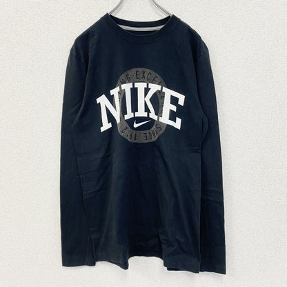 古着 used　NIKE　ナイキ　長袖プリントTシャツ　ロンT　ビッグロゴ　スウッシュマーク　黒　ブラック　クルーネック　Mサイズ
