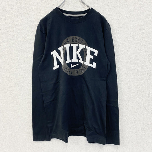 古着 used　NIKE　ナイキ　長袖プリントTシャツ　ロンT　ビッグロゴ　スウッシュマーク　黒　ブラック　クルーネック　Mサイズ