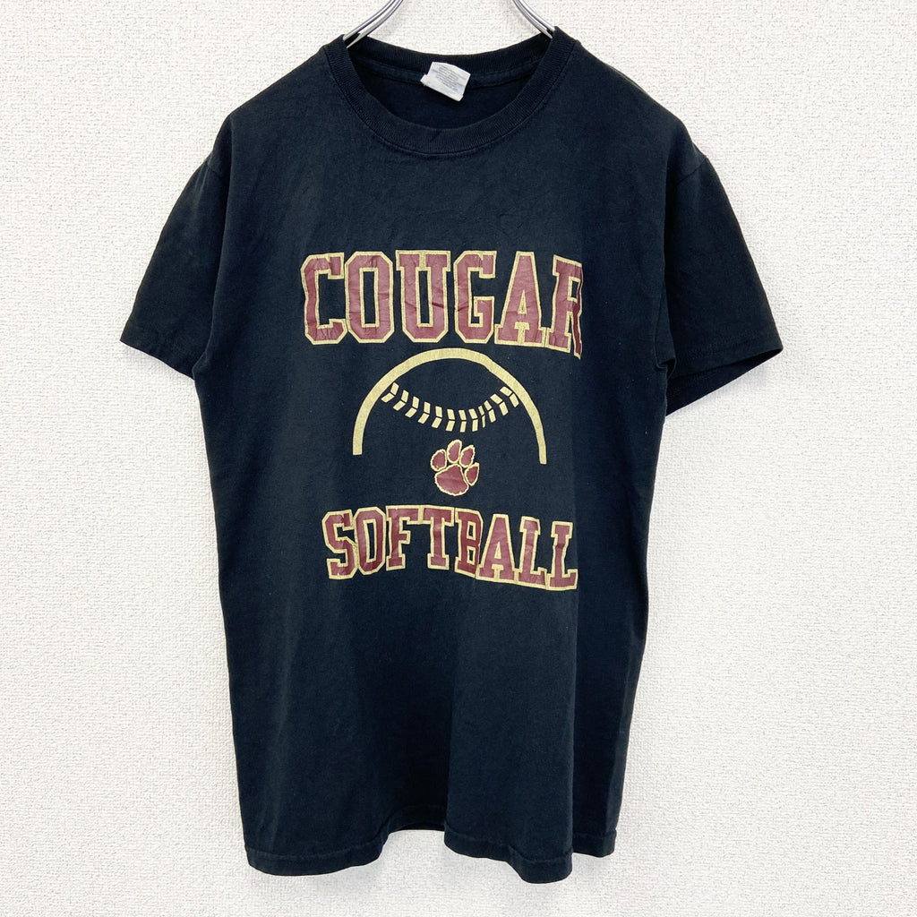 GILDAN ギルダン　半袖プリントTシャツ　クーガー　ピューマ　ソフトボール　黒　ブラック　カジュアルデザイン　Sサイズ　古着