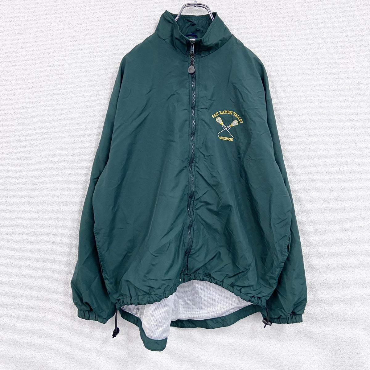 90s　Boathouse　フルジップナイロンジャケット　アーチプリント　ヴィンテージ　ディープグリーン　Lサイズ　古着