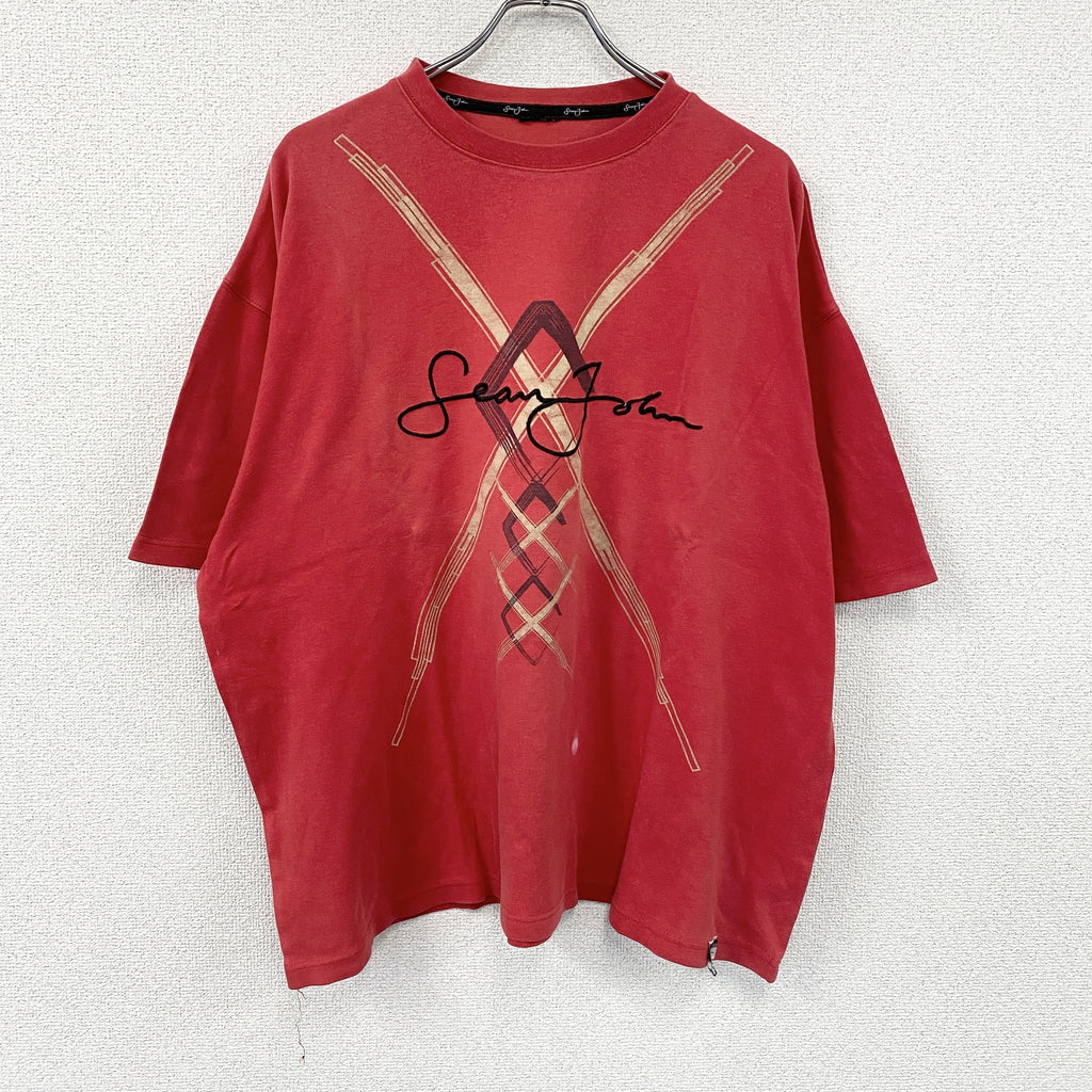 SEAN JOHN　シーンジョン　半袖プリントTシャツ　赤　レッド　古着