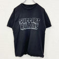 SUPPORT HUMANS　半袖プリントTシャツ　英字プリント　ドロップシャドウ　クルーネック　黒　ブラック　Mサイズ　古着