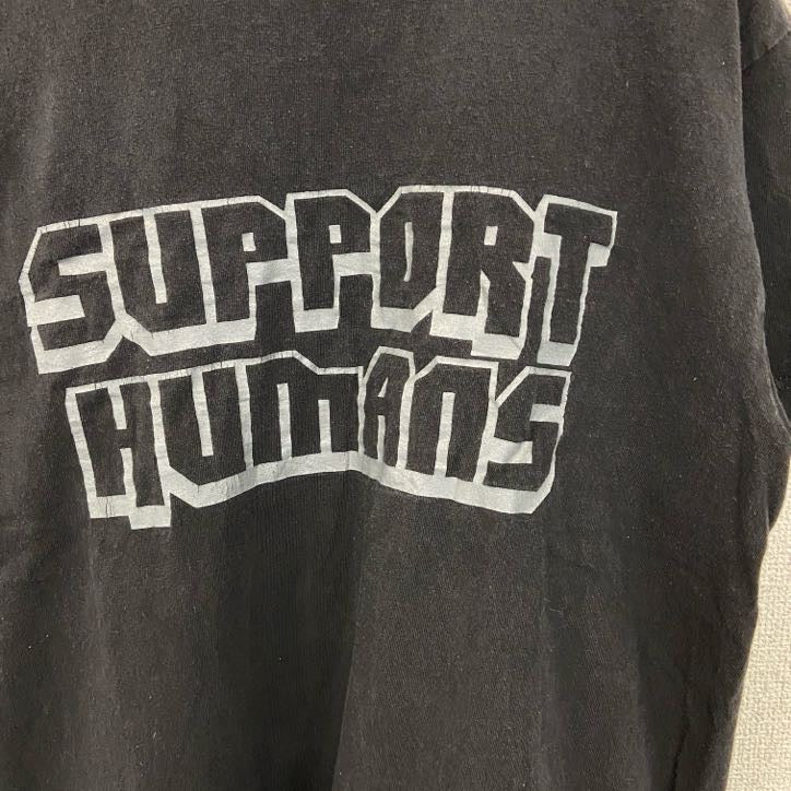SUPPORT HUMANS　半袖プリントTシャツ　英字プリント　ドロップシャドウ　クルーネック　黒　ブラック　Mサイズ　古着