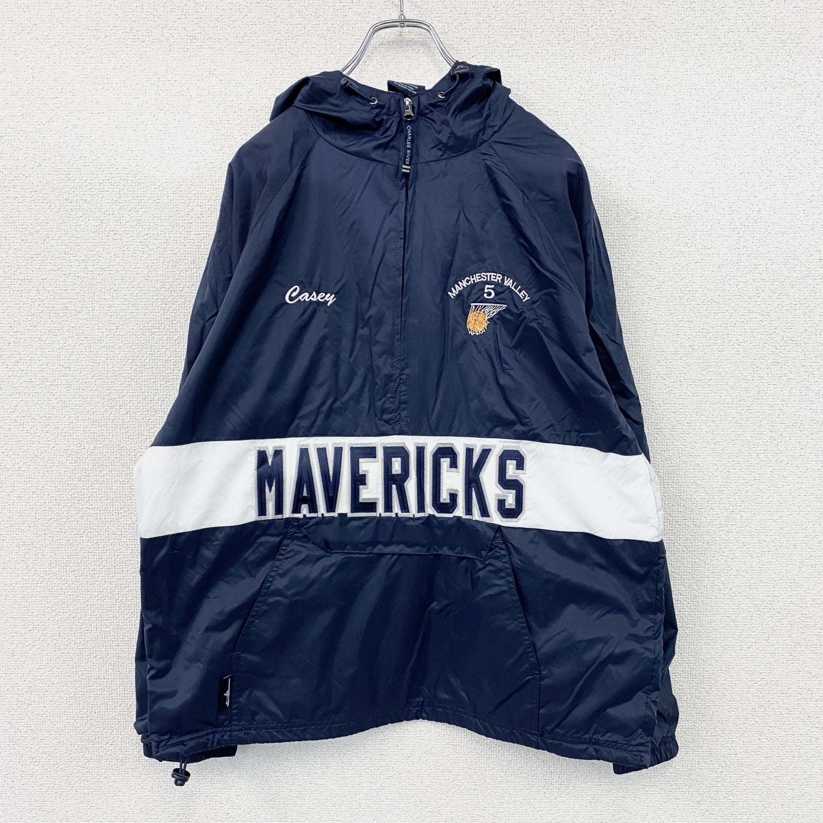 Charles River Apparel　アノラックパーカー　ナイロンプルオーバージャケット　刺繍ロゴ　紺　ネイビー　Mサイズ　古着